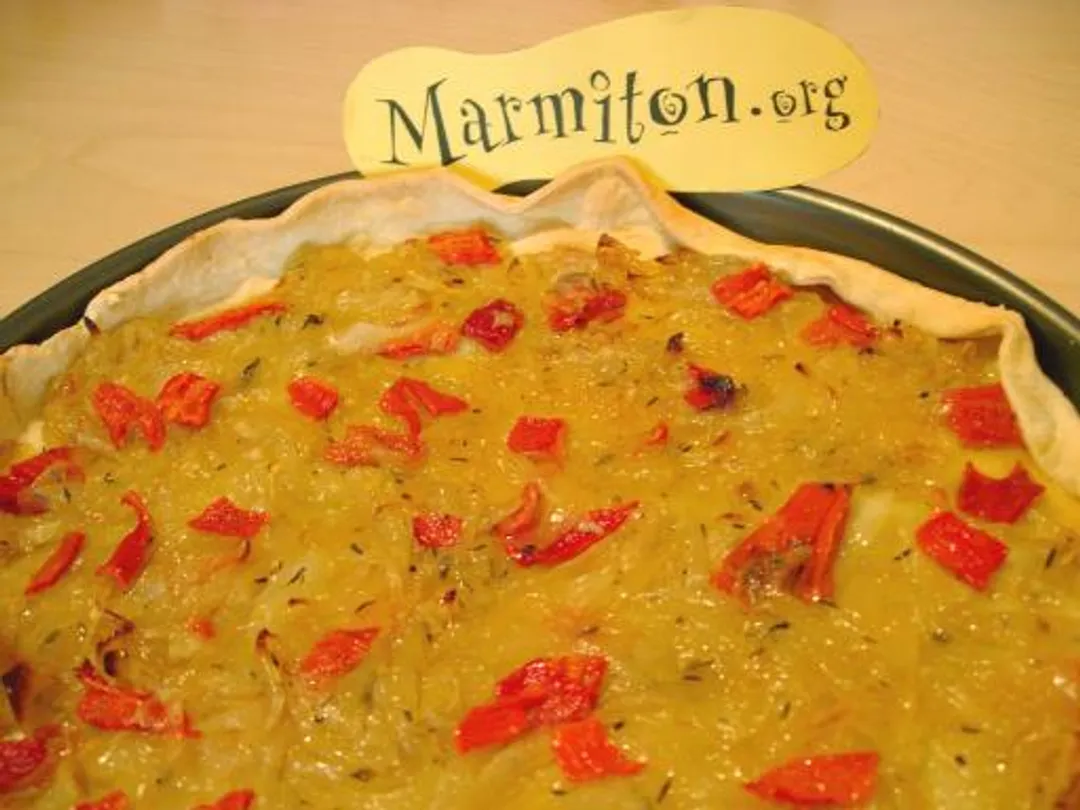 Tarte aigre douce à l'oignon et aux poivrons